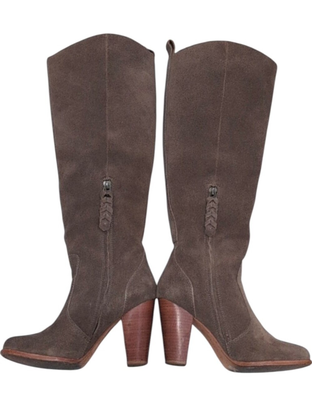 JOIE Womens Gray Pull Tab Dagny Round Toe Block Heel Leather Heeled Boots 37 - Picture 3 of 11